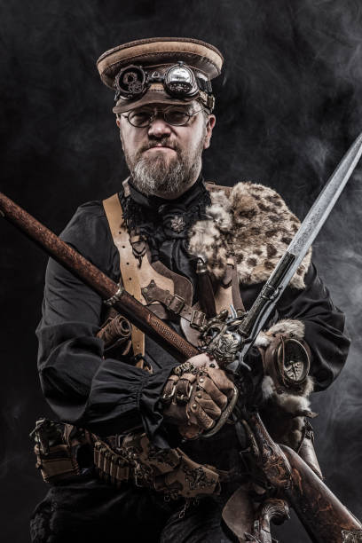 istock Steampunk male military character in a studio shot 1248701118