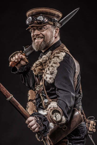 istock Steampunk male military character in a studio shot 1248701672