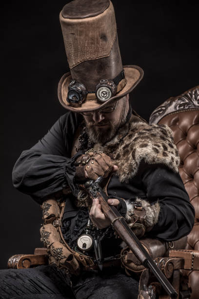 istock Steampunk male military character in a studio shot 1248701808