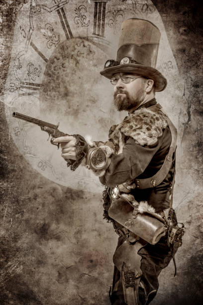 istock Steampunk male military character in a studio shot 1248701864