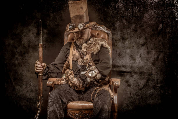 istock Steampunk male military character in a studio shot 1248701866