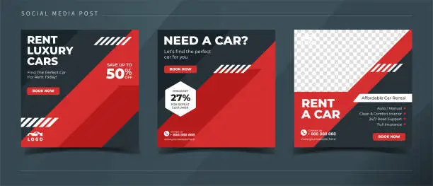 Vector illustration of Automotive car rental banner for social media post template