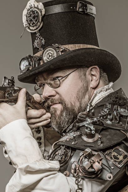 istock Steampunk male military character in a studio shot 1248702595