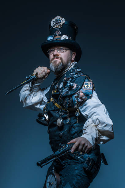 istock Steampunk male military character in a studio shot 1248702657