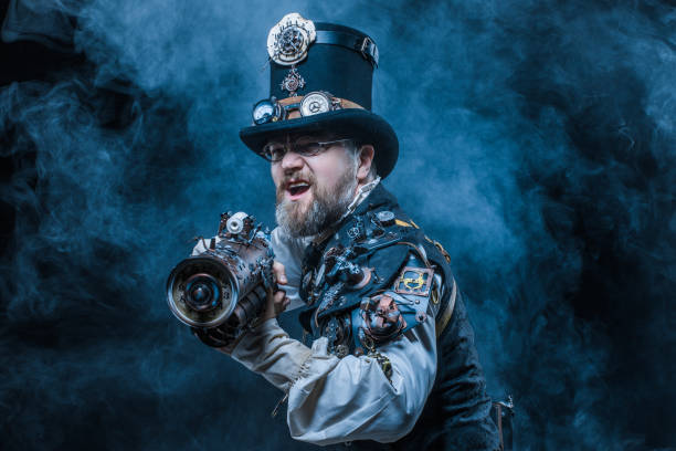 istock Steampunk male military character in a studio shot 1248702755