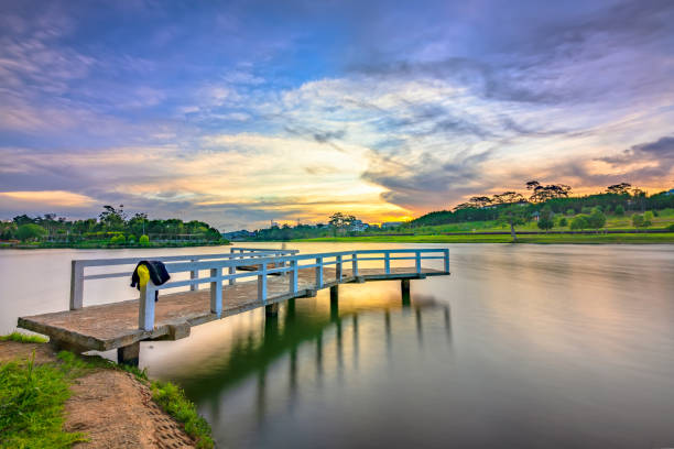 istock Sunrise on the small bridge overlooking the lake 1248703355
