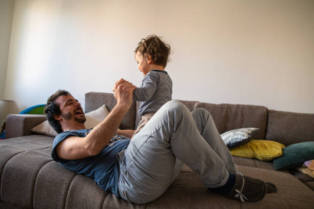 istock Father and son's playtime at home 1248703384