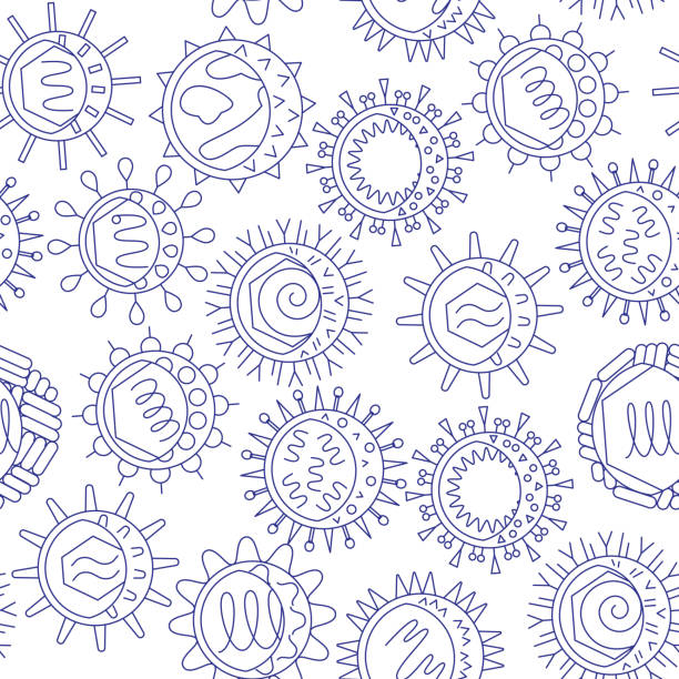 illustrazioni stock, clip art, cartoni animati e icone di tendenza di virus umani modello senza soluzione di continuità in stile linea - citomegalovirus
