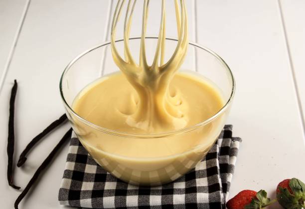 istock Making Pancakes or Cake, Baker Hands Pouring Batter and Whisking Batter in Bowl. Concept of Cooking Ingredients and Method on White Wooden Background, Dessert Recipes and Homemade Food. 1248706626