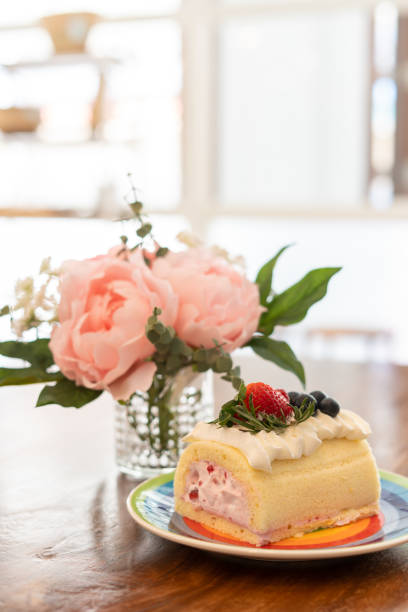 istock Cake Rolls decorated with fruit, strawberry, blueberries, raspberries. 1248706652