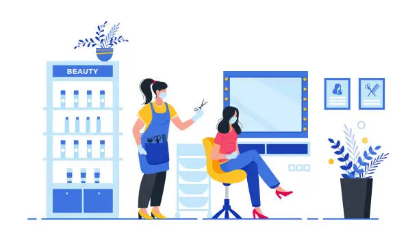 Vector illustration of Compliance with sanitary standards in a beauty salon. Interior of beauty salon.