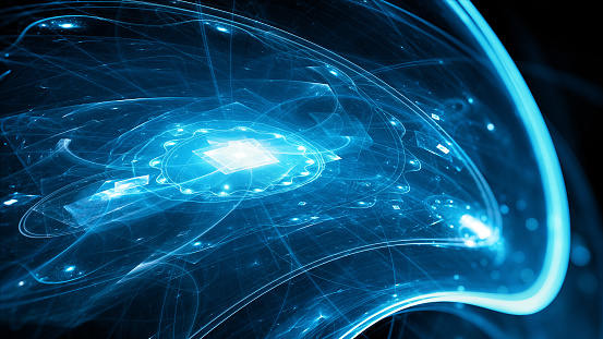 Tecnología futurista brillante azul photo