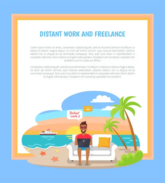 Vector illustration of Distant Work Freelance Poster Freelancer Worker
