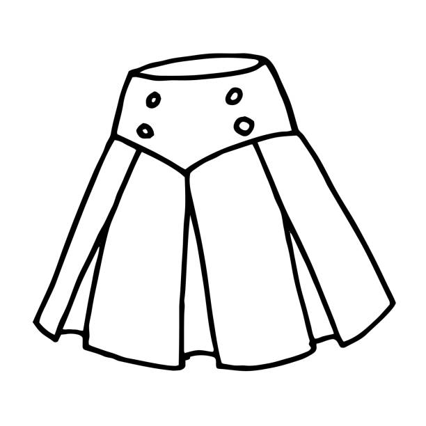 Hand drawn women skirt doodle isolated on white background Hand drawn women skirt doodle in pen line art style, isolated on white background. Vector illustration pleated white skirt stock illustrations