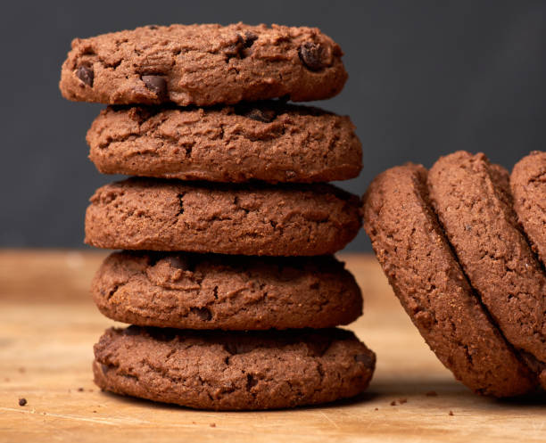 istock stack of baked round chocolate chip cookies on a brown wooden table 1248713574