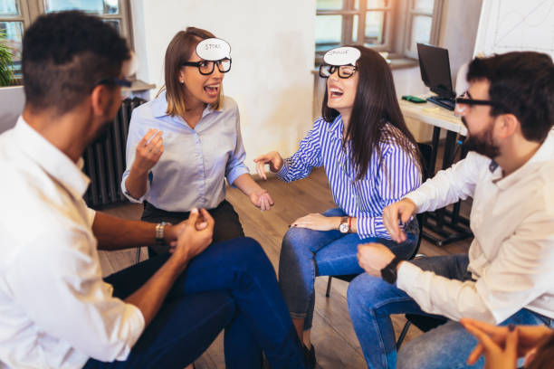 istock Happy friendly business team having fun at corporate training 1248714808