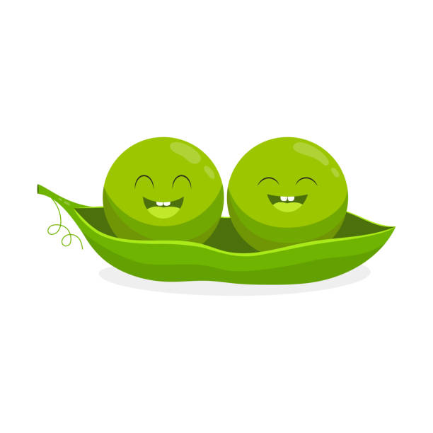 Cute Cartoon Peas Isolated On White Background Stock Illustration -  Download Image Now - Green Pea, Emoticon, Plant Pod - iStock