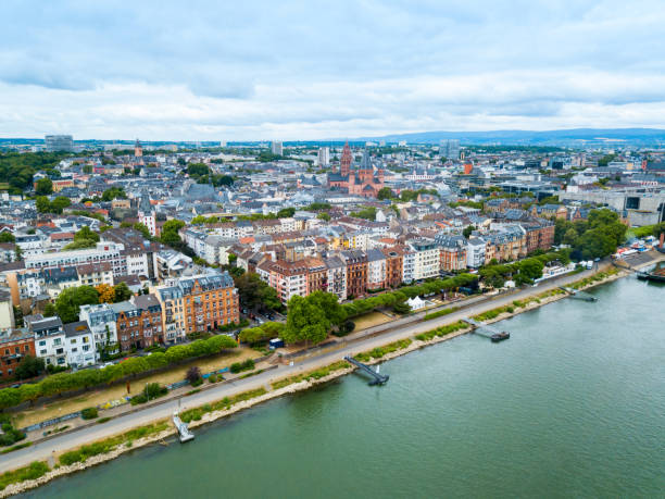Mainz aerial panoramic view, Germany Mainz old town aerial panoramic view. Mainz is the capital and largest city of Rhineland-Palatinate state in Germany mainz stock pictures, royalty-free photos & images