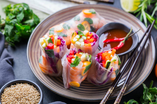 istock Spring or summer rolls, tasty asian food 1248721266