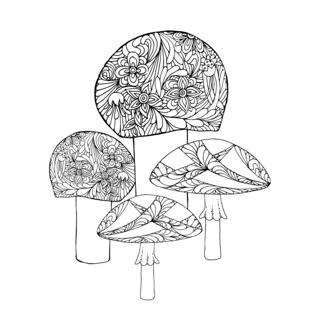 istock Mushroom doodle set art monochrome design stock vector illustration 1248723128