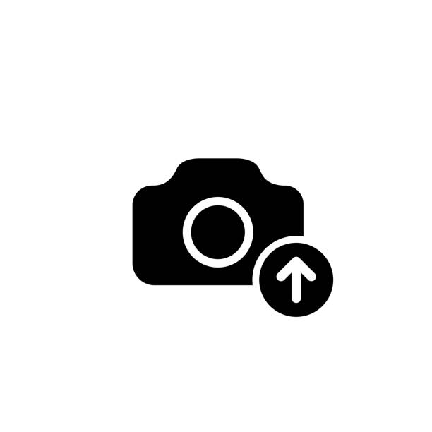 孤立した白い背景にカメラ、写真のアップロードアイコン。eps 10 ベクトル - チャットのフキダシ 写真点のイラスト素材／クリップアート素材／マンガ素材／アイコン素材
