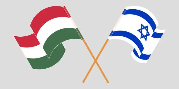 Vector illustration of Crossed and waving flags of Hungary and Israel