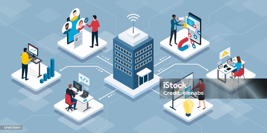 Personen, die online eine Verbindung herstellen und aus der Ferne arbeiten - Lizenzfrei Isometrische Darstellung Vektorgrafik Personen, die online eine Verbindung herstellen und aus der Ferne arbeiten - Lizenzfrei Isometrische Darstellung Vektorgrafik