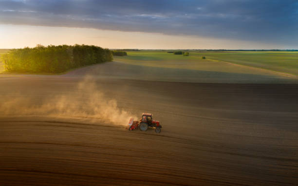 istock Aerial view of tractor working in field 1248726884