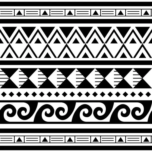 Vector illustration of Polynesian Maori tattoo seamless vector geometric pattern, Hawaiian tribal design