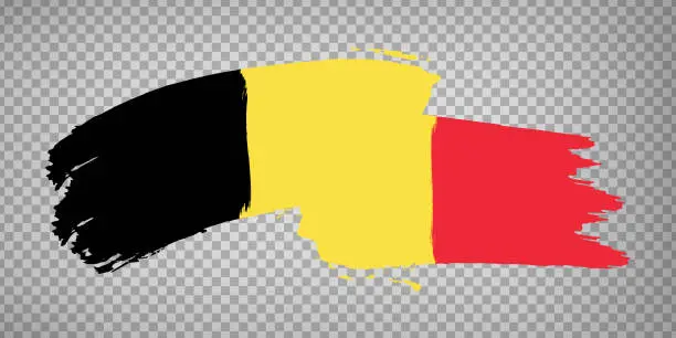 Vector illustration of Flag of Belgium, brush stroke background.  Waving Flag Kingdom of Belgium on tranparent backrgound for your web site design, app, UI. Europe. EPS10.