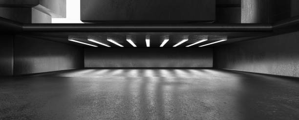 istock abstract dark modern futuristic city concrete building light technlogy basement design 3d background illustration rendering 1248729905