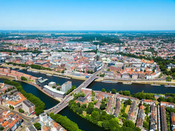Bremen old town aerial panoramic view in Germany