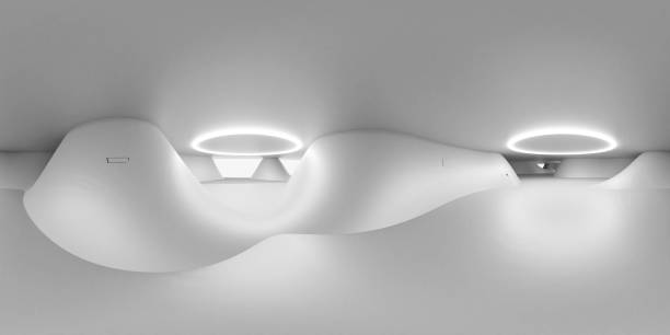 istock Full 360 degree equirectangular panorama hdri of modern futuristic white building interior 3d render illustration 1248730880