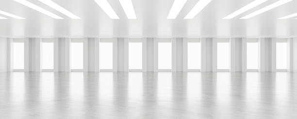 istock Empty white business office space room loft interior 3d rendering illustration sunny lighting with empty blank copyspace to add your content 1248734259