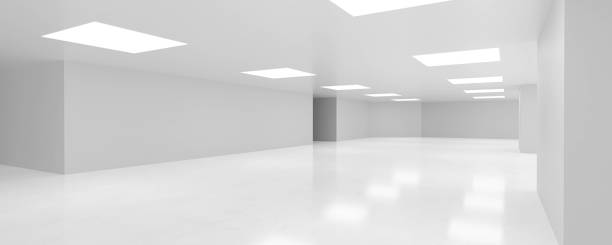 istock Empty white business office space room loft interior 3d rendering illustration sunny lighting with empty blank copyspace to add your content 1248734369
