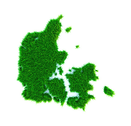 Grass map of Denmark, white background