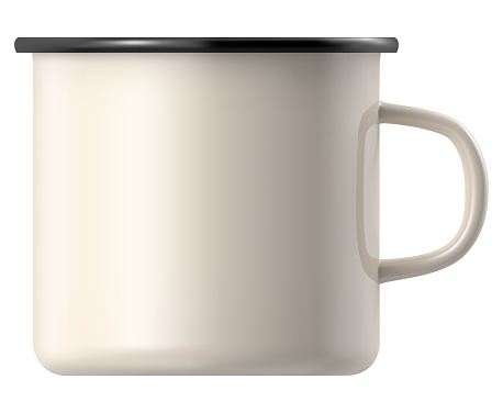 White enamel mug isolated on white background