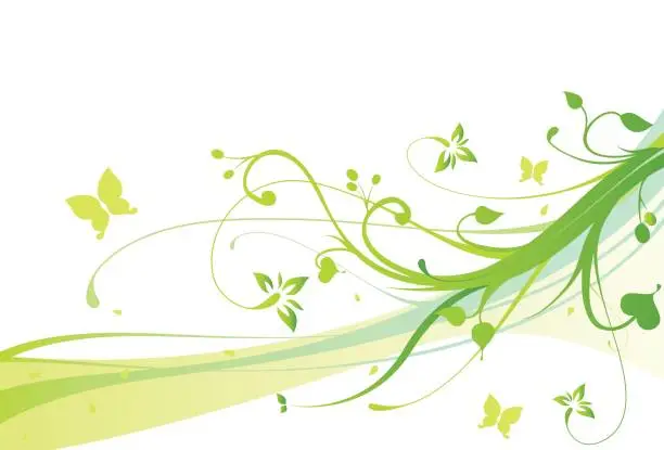 Vector illustration of Spring Flowers Green Vector Floral Ornament Background