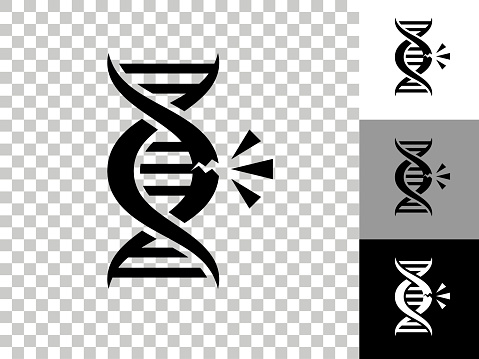 DNA Break Icon on Checkerboard Transparent Background. This 100% royalty free vector illustration is featuring the icon on a checkerboard pattern transparent background. There are 3 additional color variations on the right..