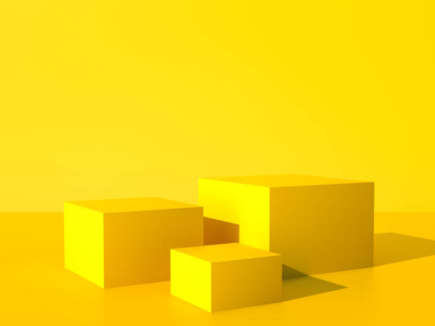 платформы для презентации продукта - yellow box стоковые фото и изображения