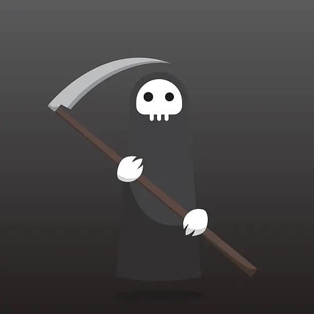 Vector illustration of Cute Vector Skeleton with Reaper as Angel of Death Character