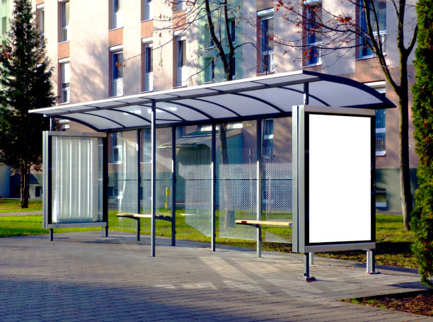 istock raster composite collage of bus shelter at a bus stop. background for mock-up 1248742985
