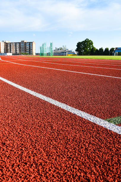 istock Sport running track for running and jogging for excercise and competition on stadium 1248743177