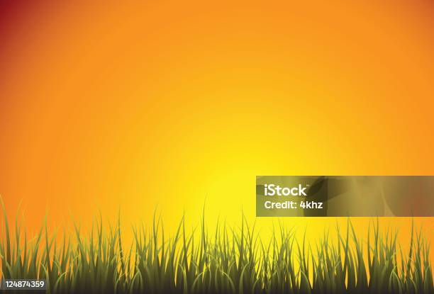 Ilustración de Vector Green Grass Field Horizonte Amanecer y más Vectores Libres de Derechos de Ajardinado - Ajardinado, Amanecer, Amarillo - Color