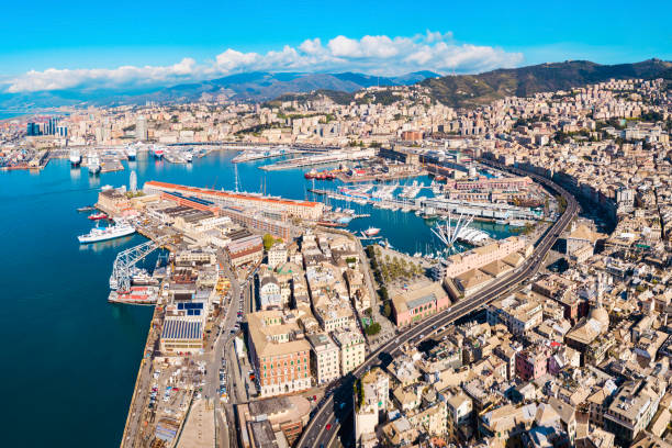 istock Genoa port aerial panoramic view 1248745232