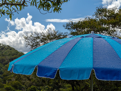 Parasol, made with waterproof canvas, with two shades of blue, Areal, Rio de Janeiro, Brazil