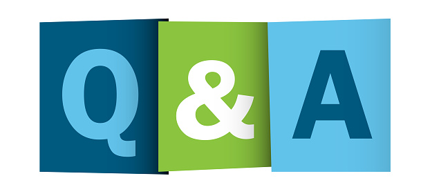 Q&A vector concept word typography banner on blue squares