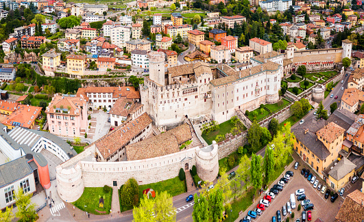 Buonconsiglio Castle or Castello del Buonconsiglio aerial view. Buonconsiglio is a castle in Trento in Trentino Alto Adige Sudtirol region in Italy.