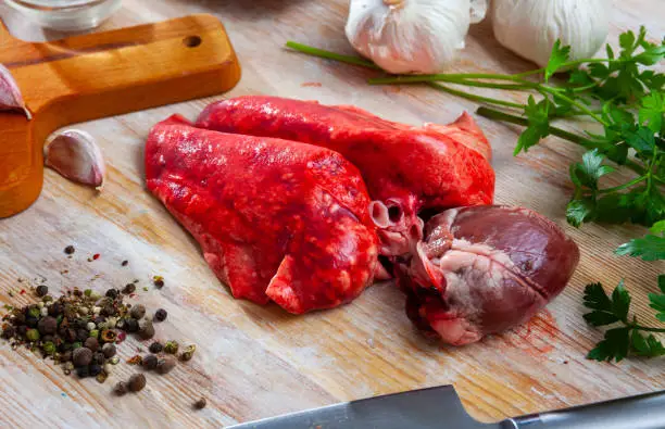 Photo of Raw lamb heart and lungs