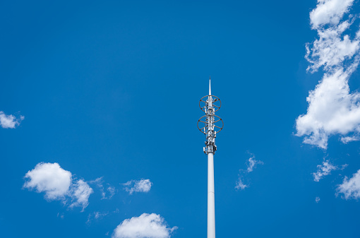 Poland, Upper Silesia, Gliwice, 1930s radio tower, currently the tallest wooden structure in the world 111 m, sun shining through